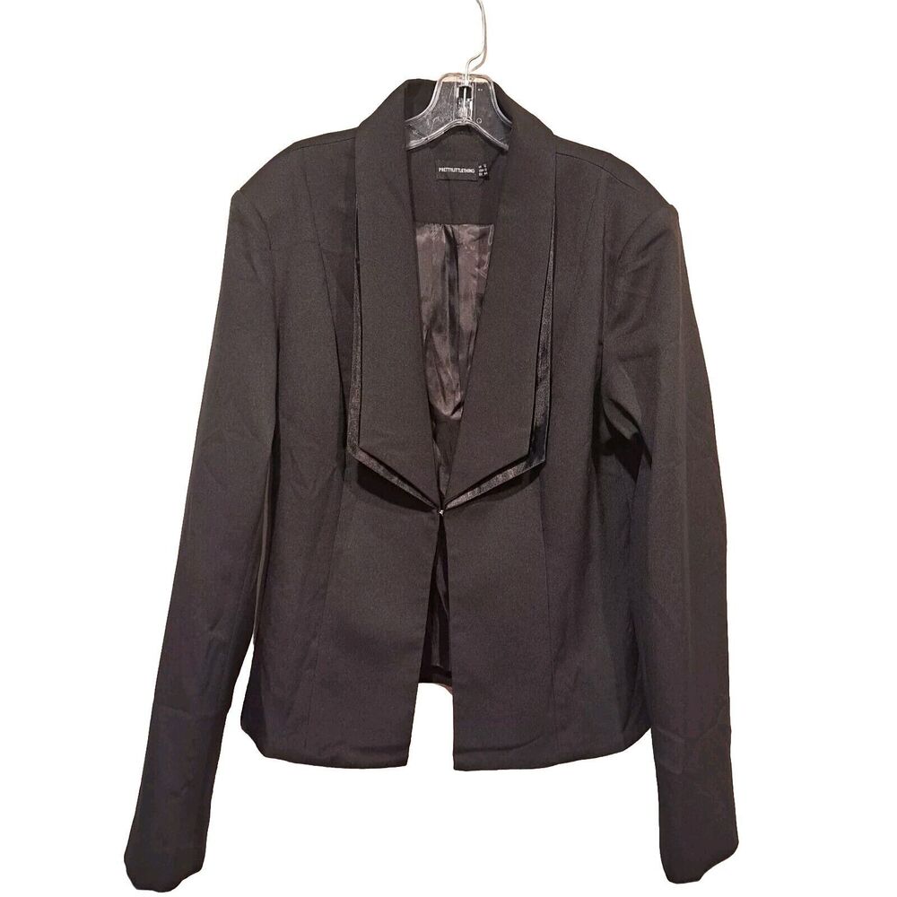PrettyLittleThing Black Avani Suit Jacket Blazer Satin Trim Collar Womens Sz 12